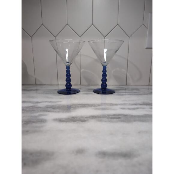 Libbey Metropolis Cobalt Blue Margarita Glasses, Set Of 2, Ball Stem Glassware - Picture 1 of 9